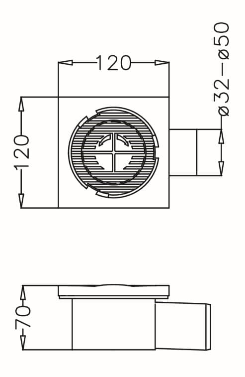 12×12 Döner Başlıklı Yer Sifonu (Ø50-Ø32 Adaptörlü)